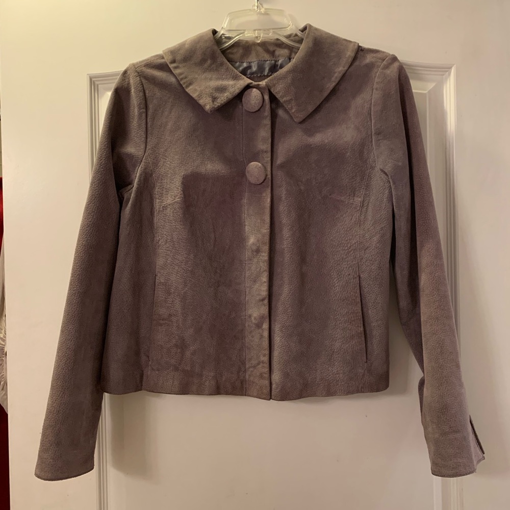 Like new Live A Little (LAL) AUTHENTIC SUEDE grey jacket w/large button accen…
